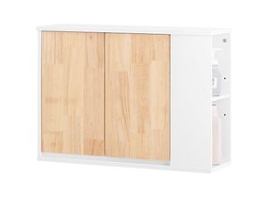 4251388630891 - BZR144-WN Hängeschrank fürs Bad Wandschrank Badezimmerschrank hängend seitlich mit Zwei Fächern Badschrank Wandmontage Weiß-Natur bht ca 68x48x20cm