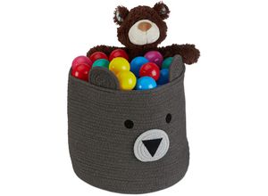 4052025981549 - Aufbewahrungskorb für Kinder Baumwollkorb Bär h x d 38 x 34 cm Spielzeugkorb Kinderzimmer Baumwolle grau - Relaxdays