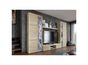 5905351295516 - Furnix - Mediawand marcuss xl Wohnwand TV-Schrank Vitrine Regal 4-tlg 300cm Eiche Sonoma