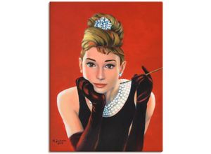 4062144084090 - Wandbild ARTLAND Audrey Hepburn Porträt Bilder Gr B H 45 cm x 60 cm Leinwandbild Stars Hochformat 1 St rot Bild Poster Bilder als Alubild Leinwandbild Wandaufkleber oder in versch Größen