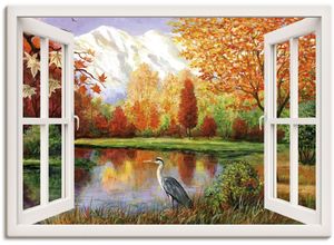 4058661451439 - Wandbild ARTLAND Herbst am See Bilder Gr B H 70 cm x 50 cm Leinwandbild Fensterblick Querformat 1 St braun Kunstdrucke als Leinwandbild Wandaufkleber oder Poster in versch Größen