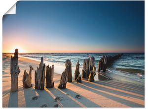 4062144602690 - Wandbild ARTLAND Sonnenuntergang Strand Wellenbrecher Bilder Gr B H 120 cm x 90 cm Poster Meer Bilder Querformat 1 St braun Kunstdrucke als Alubild Leinwandbild Wandaufkleber oder Poster in versch Größen