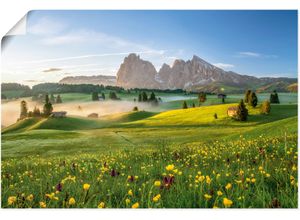 4062144639931 - Wandbild ARTLAND Frühling auf der Seiser Alm Bilder Gr B H 120 cm x 80 cm Poster Berge & Alpenbilder Querformat 1 St grün Kunstdrucke als Alubild Leinwandbild Wandaufkleber oder Poster in versch Größen