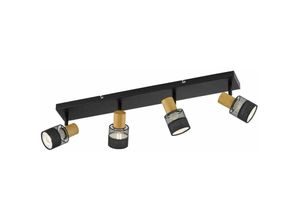 4059157320796 - Etcshop - Spotleuchte Wohnzimmerlampe Deckenleuchte 4 flammig Spots beweglich Holzoptik Eisen Stahl schwarz 4x E14Fassungen LxBxH 785x8x17 cm