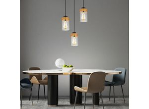 4059157338760 - Etc-shop - Hängelampe Hängeleuchte Pendellampe Pendelleuchte Esszimmerlampe 3 Flammig Holzoptik braun Landhaus Rauchglas E27 Fassungen DxH 39x150cm