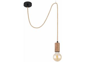 4059157314962 - Etc-shop - Seillampe Vintage Holzleuchte E27 Vintage Pendelleuchte Holz Hanfseil Metall braun schwarz 1x rgb led 9W 806Lm DxH 10x160 cm