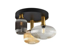 8435435333294 - Schuller Lighting - Schuller norma 3 Light Globe Deckenleuchte Schwarz Messing 3 Kristallschirme E27