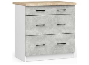 5907512214800 - Akord - Küchenschrank oliwia modular S80 Unterschrank mit Arbeitsplatte Weiß 80 cm 3 Schubladen Front Beton B80 x H85 x T46 cm