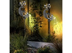 9007371472949 - - Solarstecker Garten Steckleuchte Solarlampe für Außen Gartendeko Pfau Design Metall Kunststoff led 3000K LxBxH 175x45x88 cm 2er Set