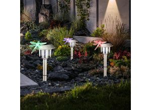 9007371472369 - Solarlampe Steckleuchte Stecklampe Gartenleuchte Außenlampe Wegeleuchte IP44 Farbwechsler Akku Edelstahl klar led warmweiß LxBxH 7x65x48cm 3er