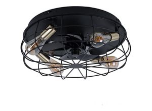 4251911759266 - Deckenventilator Deckenlampe Wohnzimmerleuchte Esszimmerlampe Metall schwarz 3 Geschwindigkeiten Fernbedienung Timer 4 Flammig E27 D 485 cm