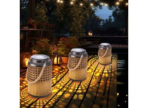 4048194087151 - Gartenlampe Solar Laterne Bambus Außen Boho Deko Solarleuchte Solarlaternen für Außen Garten Außenlampe hängend stehend led DxH 12 x 16 cm 3er Set