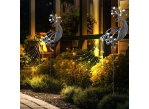 9007371498437 - Solarstecker Garten Steckleuchte Solarlampe für Außen Gartendeko Pfau Design Metall Kunststoff LED 3000K LxBxH 175x45x88 cm 2er Set