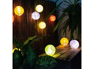 4059157383173 - Etc-shop - Lichterkette Solar Solarleuchte Erdspieß Leuchtkette Lampion bunt Textil 10x led 006 Watt warmweiß l 430 cm