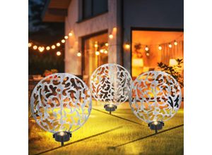 9007371505999 - Solar Steckleuchte Solarlampe rund Außenlampe Gartendeko Erdspieß Lichteffekt Metall silber antik 2x LED warmweiß LxBxH 30x10x41 cm 3er Set