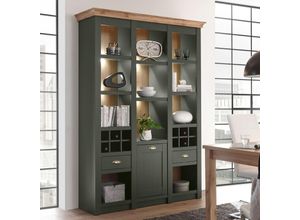 4251581575593 - Lomadox - Landhaus Buffet Regalschrank CINCINNATI-61 in grün mit Wotaneiche inkl led b h t 147 207 45cm - braun