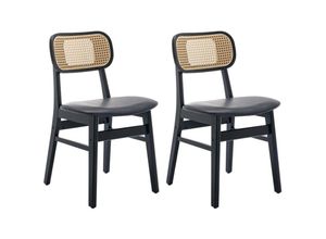 0841793143655 - Wahson Office Chairs - 2er Set Esszimmerstühle Rattansessel Küchenstuhl mit Massivholzbeinen Esszimmer Schwarz