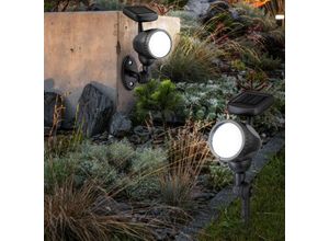 9007371507047 - Außenleuchte Solarlampe Solarleuchte Steckleuchte Lampe Garten IP44 Erdspieß Akku beweglicher Spot schwarz 1x led warmweiß LxH 85x17cm 2er Set