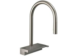 4059625255155 - M81 - Spültischarmatur Aquno Select mit ausziehbarem Brause und flachem Strahl sBOX Edelstahl 73831800 - Hansgrohe