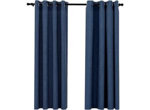 8720286020029 - Bonnevie - 2er-Set VerdunkelungsvorhängeVerdunkelung Gardinen Ösen Leinenoptik Blau 140x175 cm vidaXL