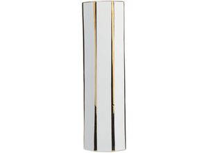 4260624117492 - Beliani - Blumenvase Weiß mit Gold Keramik 12 x 40 cm mit eckiger Grundfläche Vertikale Linien Modern