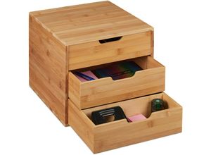 4052025321208 - Relaxdays - Schreibtisch Organizer 3 Schubladen für Büroutensilien Bambus Ablage Schubladenbox hbt 26x30x31 cm natur