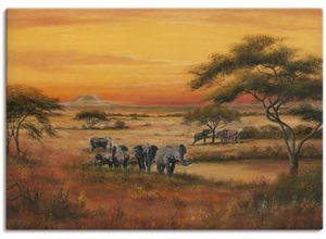 4055327162906 - Wandbild ARTLAND Afrika Elefanten Bilder Gr B H 70 cm x 50 cm Leinwandbild Afrika 1 St orange Bild Metallbild Metallbilder Bilder als Alubild Leinwandbild Wandaufkleber oder Poster in versch Größen