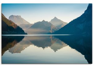 4062144638408 - Wandbild ARTLAND Morgen am Traunsee Bilder Gr B H 60 cm x 40 cm Leinwandbild Gewässer Querformat 1 St blau Kunstdrucke als Alubild Leinwandbild Wandaufkleber oder Poster in versch Größen