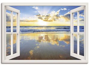 4055327351737 - Wandbild ARTLAND Fensterblick Sonnenaufgang Ozean Bilder Gr B H 70 cm x 50 cm Leinwandbild Fensterblick Querformat 1 St weiß Bild Poster Bilder als Leinwandbild Wandaufkleber oder in versch Größen