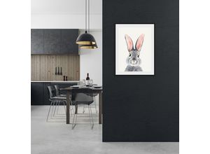 4049009931058 - Bild QUEENCE Olaf Bilder Gr B H 50 cm x 70 cm Wandbild Hase Hochformat 1 St rosa (rosa grau) Kunstdrucke Bilder