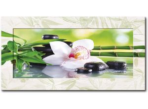 4058661389091 - Wandbild ARTLAND Spa Steine Bambus Zweige Orchidee Bilder Gr B H 1014 cm x 514 cm Wandbild Zen 1 St grün Bild Metallbild Metallbilder Bilder 3D Optik gebogen