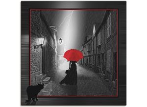 4057738338239 - Wandbild ARTLAND Die Frau mit dem roten Schirm 2 Bilder Gr B H 50 cm x 50 cm Leinwandbild Frau 1 St schwarz Bild Kunstdruck Poster Bilder als Leinwandbild Wandaufkleber oder in versch Größen