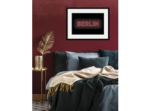 4049009838821 - Bild QUEENCE BERLIN LIGHTS Bilder Gr B H 70 cm x 50 cm Wandbild Städte Querformat 1 St rot Bild Kunstdruck Bilder mit Rahmen