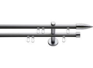 4042627725412 - Gardinenstange INDEKO Menorca Gardinenstangen Gr L 160cm Ø 16mm 2 läufig silberfarben (edelstahlfarben silberfarben) Innenlauf Komplett-Set inkl Gleitern und Montagematerial