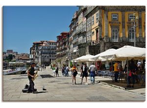 4062144750971 - Wandbild ARTLAND Porto - Zona Ribeira Portugal Bilder Gr B H 60 cm x 40 cm Leinwandbild Bilder von Europa Querformat 1 St blau Kunstdrucke als Alubild Leinwandbild Wandaufkleber oder Poster in versch Größen