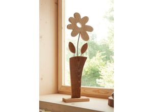 4260757272846 - Dekoleidenschaft - Holzdeko Blume aus Holz 44 cm hoch Dekosäule Holzsäule Frühlingsdeko