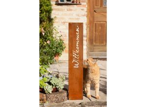 4260644452184 - Dekoleidenschaft - Metallschild Willkommen in Rost-Optik 75 cm hoch Dekoschild Rostsäule Gartenschild