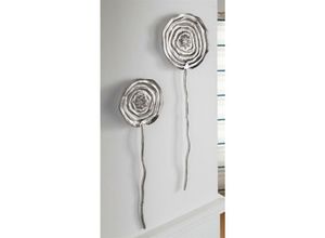 4260693422589 - Dekoleidenschaft - 2x Wanddeko Blume aus Aluminium silber Wandschmuck Wandbild Metalldeko Wandskulptur Metallbild