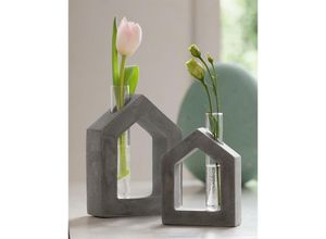 4260644454997 - Dekoleidenschaft - 2x ausgefallene Vase Haus aus Beton mit Reagenzglas für einzelne Blumen Dekoobjekt mit Blumenvase