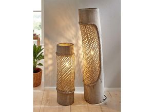 4260757279845 - Dekoleidenschaft - Stehlampe Artesania 100 cm hoch aus Holz & Weide grau Bodenlampe Deko Standleuchte
