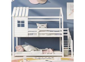 0755793389909 - QHJ - Etagenbett Bett mit Ecktreppe Hausbett Kinderbett mit Fallschutz und Gitter mit Fenster Rahmen aus Kiefer wei (200x90cm) 0755793389909 - QHJ - Etagenbett Bett mit Ecktreppe Hausbett Kinderbett mit Fallschutz und Gitter mit Fenster Rahmen aus Kiefer wei (200x90cm)