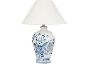 4255664842084 - Tischlampe Blau und Weiß Porzellan Vasenform 55 cm Stoffschirm Kegelform Handbemalt Kabel mit Schalter Modern Schlaf- u Wohnzimmer Beleuchtung - Weiß