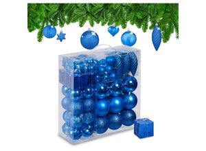 4052025979720 - Relaxdays Weihnachtskugeln 110er Set Kunststoff Weihnachtsbaumdeko mit Kugeln & Lametta uvm Christbaumschmuck blau