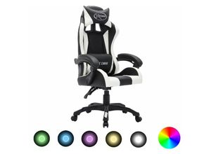 8720286224663 - Gaming-Stuhl mit RGB LED-Leuchten Weiß und Schwarz Kunstleder vidaXL513088