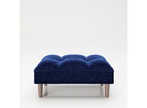 7640136868995 - PLAYBOY - Ottoman SCARLETT gepolsterte Fussablage passend zum Sofa Samtstoff in Blau mit Massivholzfüsse Retro-Design