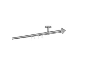 4066866195904 - Ondeco - Gardinenstange auf Maß Innenlauf 20mm Spitze 1-lauf Vorhangstange Deckenträger 4cm Stilgarnitur mit Gleiter für Vorhänge - Edelstahl-Optik