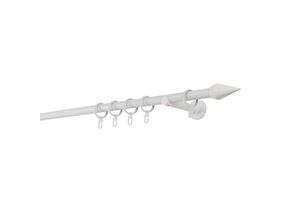 4066866121477 - Ondeco - Gardinenstange auf Maß 20mm Kegel 1-lauf Vorhangstange Wandträger 12cm Stilgarnitur mit Ringen für Vorhänge - Weiß - 180cm