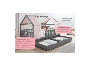 4251105976820 - TiCAA Hausbett mit Tüll Kim 90x200 cm 100x200 cm 120x200 cm 140x200 cm für Jungen & Mädchen inkl Rolllattenrost Schubkasten und Rausfallschutz variabel Hellgrau aus Kiefer Massivholz 4251105976820 - TiCAA Hausbett mit Tüll Kim 90x200 cm 100x200 cm 120x200 cm 140x200 cm für Jungen & Mädchen inkl Rolllattenrost Schubkasten und Rausfallschutz variabel Hellgrau aus Kiefer Massivholz