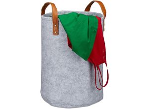 4052025920708 - Wäschekorb Filz Tragegriffe aus PU-Leder 28 l Aufbewahrungskorb Kinderzimmer Bad HxD 45 x 30 cm grau - Relaxdays 4052025920708 - Wäschekorb Filz Tragegriffe aus PU-Leder 28 l Aufbewahrungskorb Kinderzimmer Bad HxD 45 x 30 cm grau - Relaxdays
