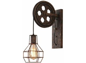 6091162317994 - Axhup - Wandleuchte Innen Kreativ Flaschenzug Wandlampe Vintage Industri Wandlampe mit Metallkäfig für Wohnzimmer Schlafzimmer Rost